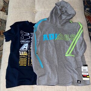 Adidas Kids Gray Hoodie and Navy Tee Set